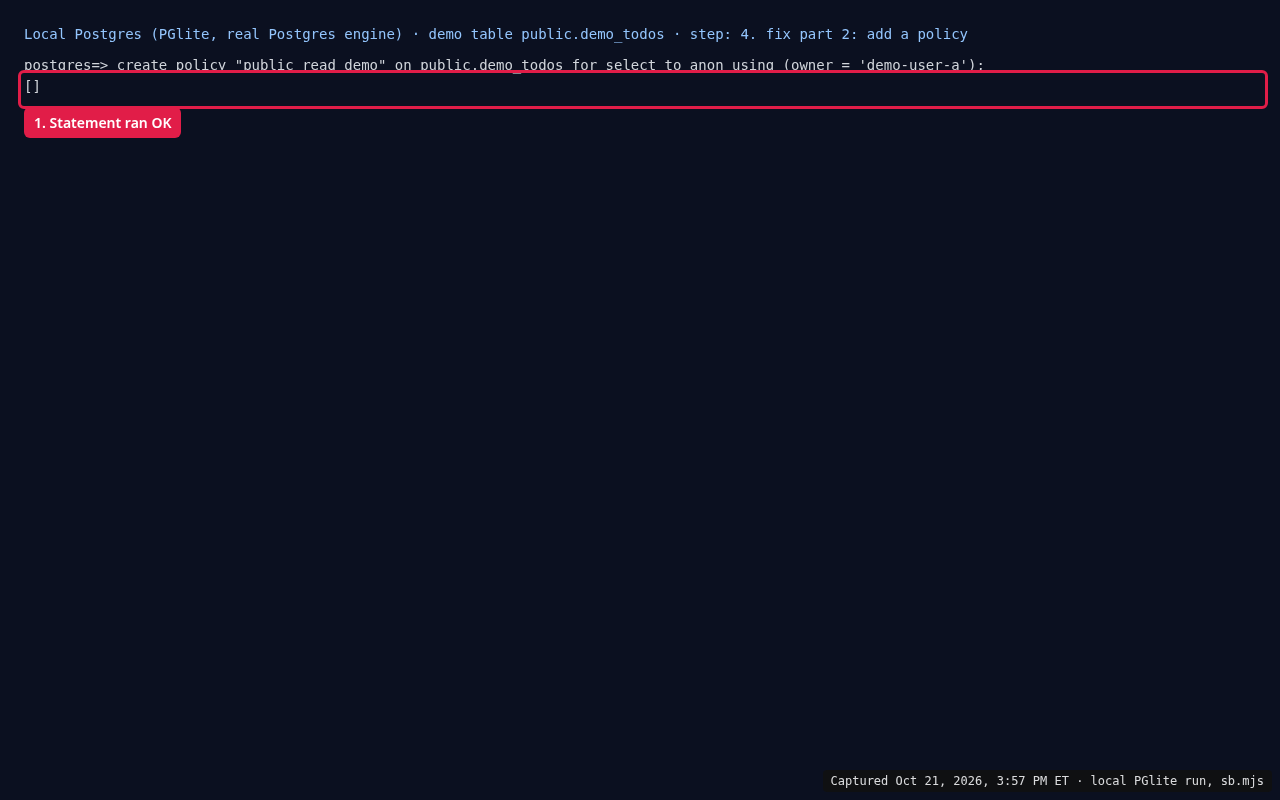 Terminal: fix part 2, adding a select policy for anon where owner is demo-user-a